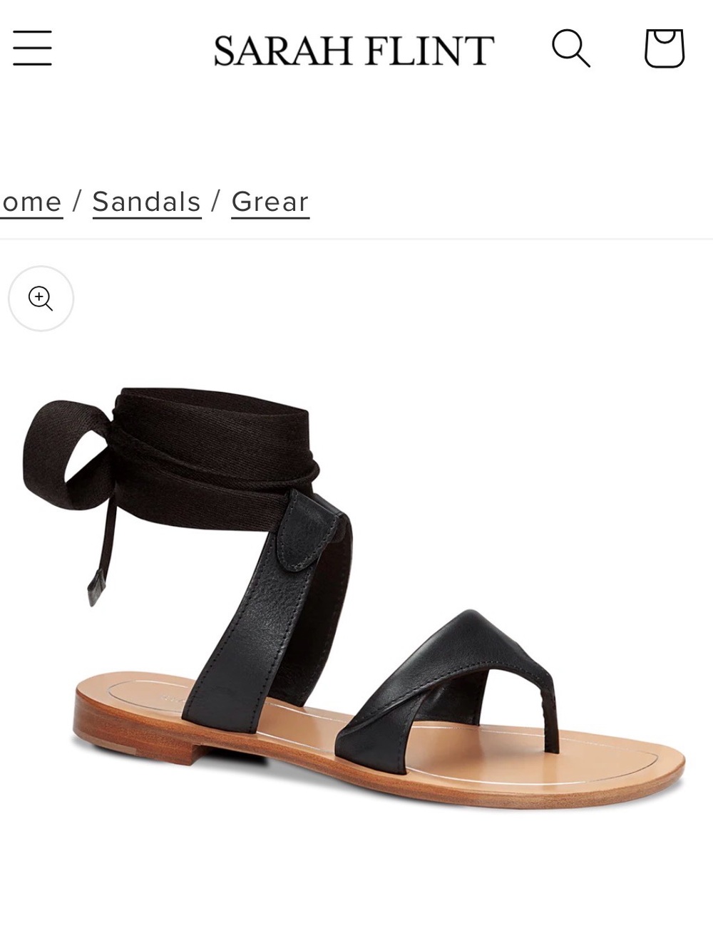 Sarah Flint - Black Grear Thong Ankle Tie sandals  (US 10 / EU 41)